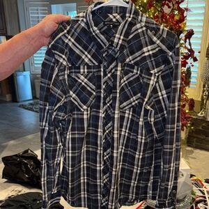 Affliction Men's Black and blue Plaid Shirt